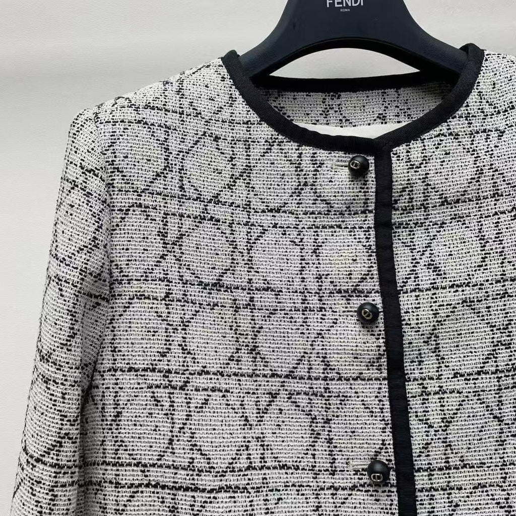 Dior Tweed Jacket Gray Black Cotton Polyester
