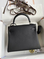 HM Mini Kelly 20cm Black Togo Leather Silver Hardware