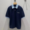 Miu Layered-Effect Cotton Polo Blue Shirt