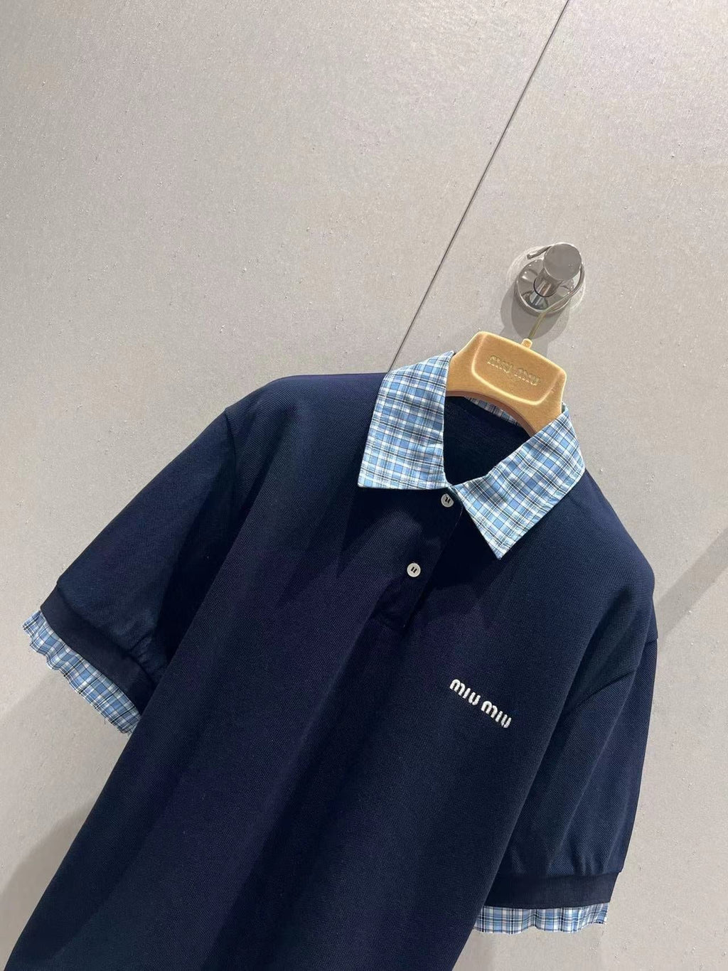 Miu Layered-Effect Cotton Polo Blue Shirt