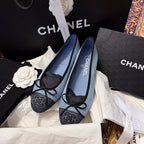 CC 25 Ballet Flat Blue Denim White Quilted