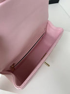 Chanel Mini Flap Bag Pink With Top Handle Lambskin Light Gold Hardware