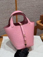 Picotin Lock Pink Ostrich Gold Hardware