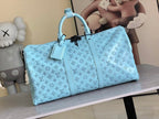 LV  Keepall Bandouliere 50 Travel Bag  Light Blue Monogram Calfskin