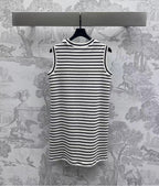 Triomphe Striped Mini Dress Black White Crocheted Cotton