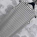 Triomphe Striped Mini Dress Black White Crocheted Cotton