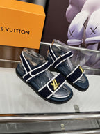 LV Sunset Comfort Sandal Dark Blue Cotton Leather