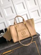 CC 25 Large Crochet Deauville Shopping Bag 34cm Beige