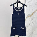 Celine Vest Dress Blue White Cotton