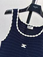 Celine Vest Dress Blue White Cotton