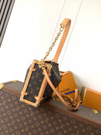 LV Side Trunk Bag 30cm Brown Beige Canvas Cowhide