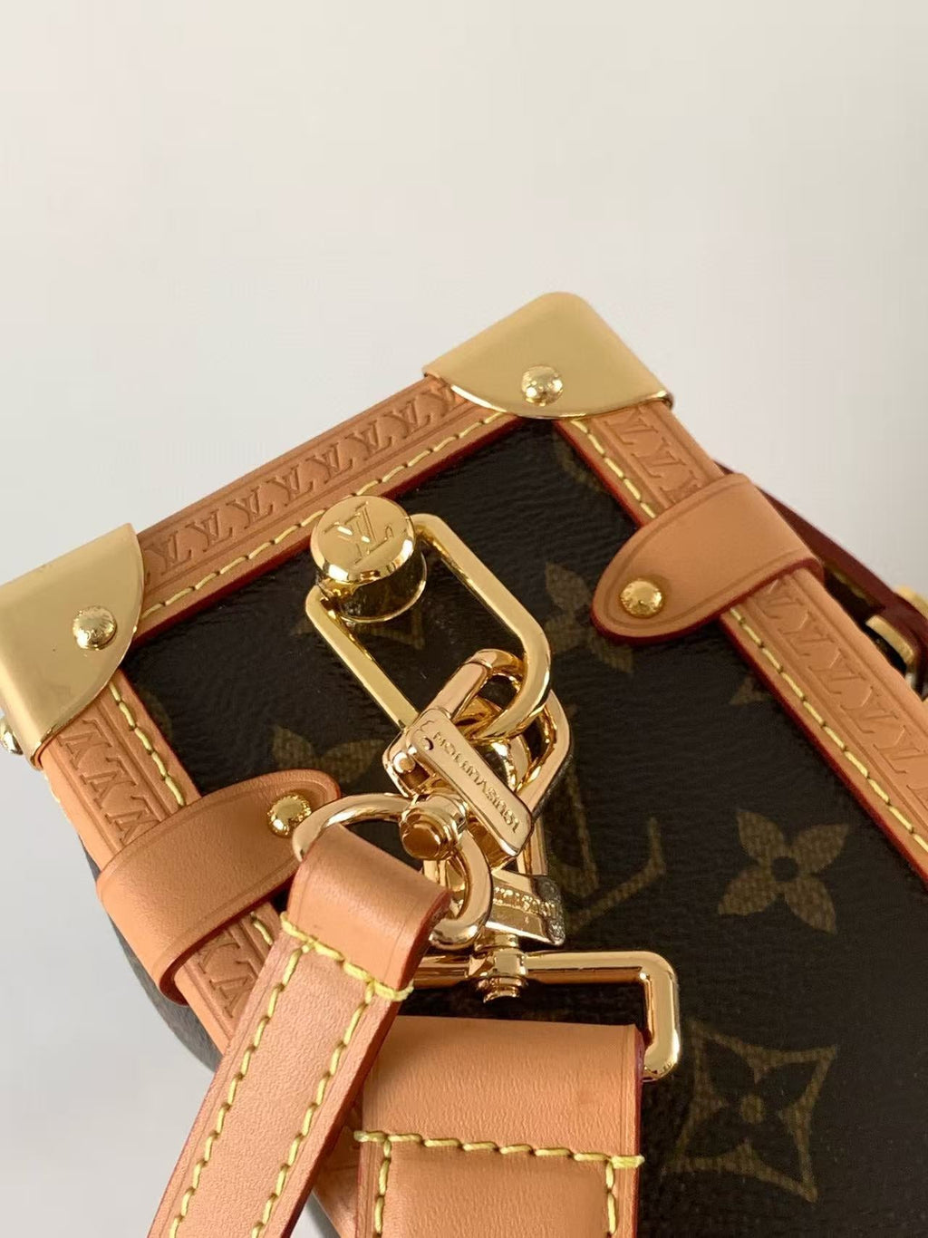 LV Side Trunk Bag 30cm Brown Beige Canvas Cowhide