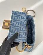 BAGUETTE MINI 19 BAG IN CERULEAN BLUE MONOGRAM DENIM WITH GOLD HARDWARE