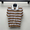 Prada Striped Polo T-shirt White Brown Tencel Cotton