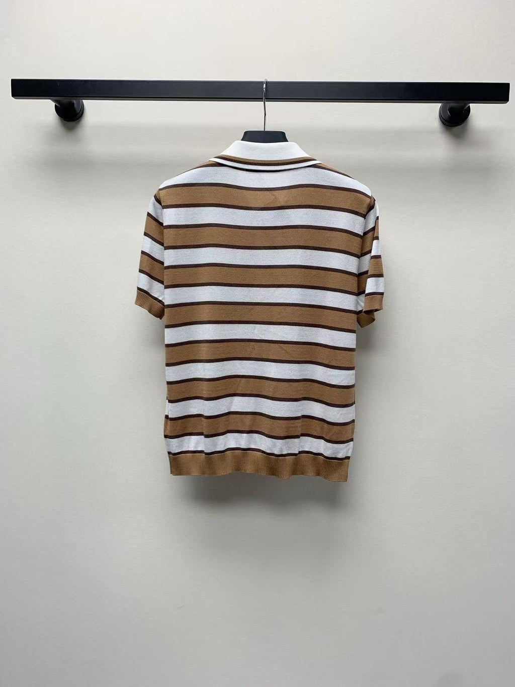 Prada Striped Polo T-shirt White Brown Tencel Cotton