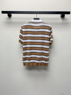 Prada Striped Polo T-shirt White Brown Tencel Cotton