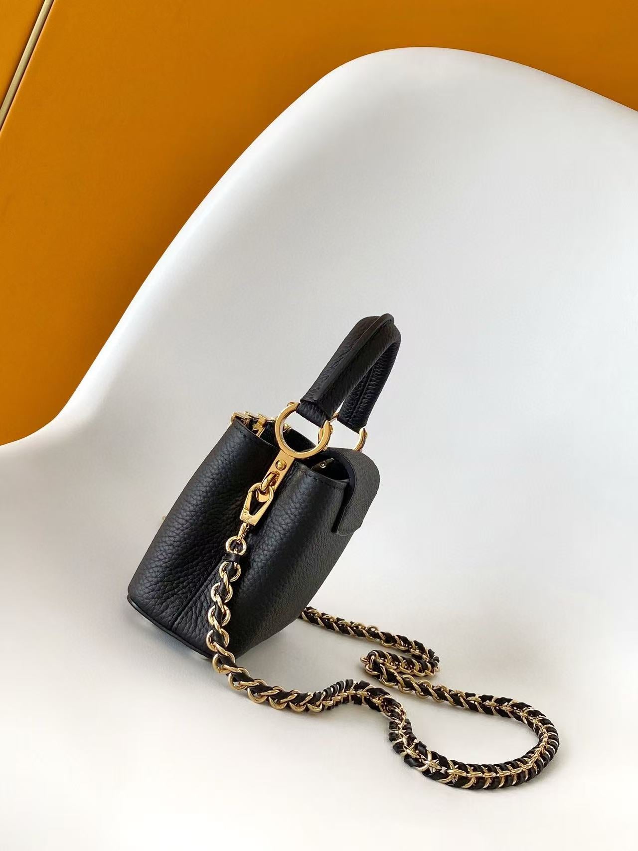 LV Capucines Bag 16cm Black Taurillon Cowhide Leather
