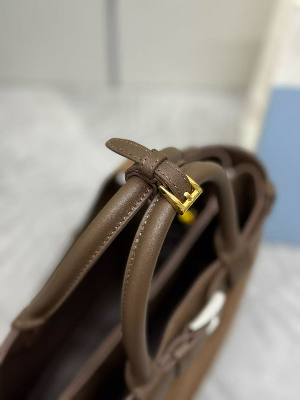 Prada Buckle Handbag Brown Suede Leather