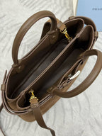 Prada Buckle Handbag Brown Suede Leather