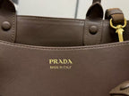 Prada Buckle Handbag Brown Suede Leather