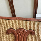 CELINE SMALL POUCH BEIGE BROWN  RAFFIA CALFSKIN
