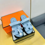 Hermes Chypre Sandal Blue Suede Leather