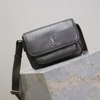 Saint Laurent Niki Logo Plaque Messenger Bag Dark Green Calfskin