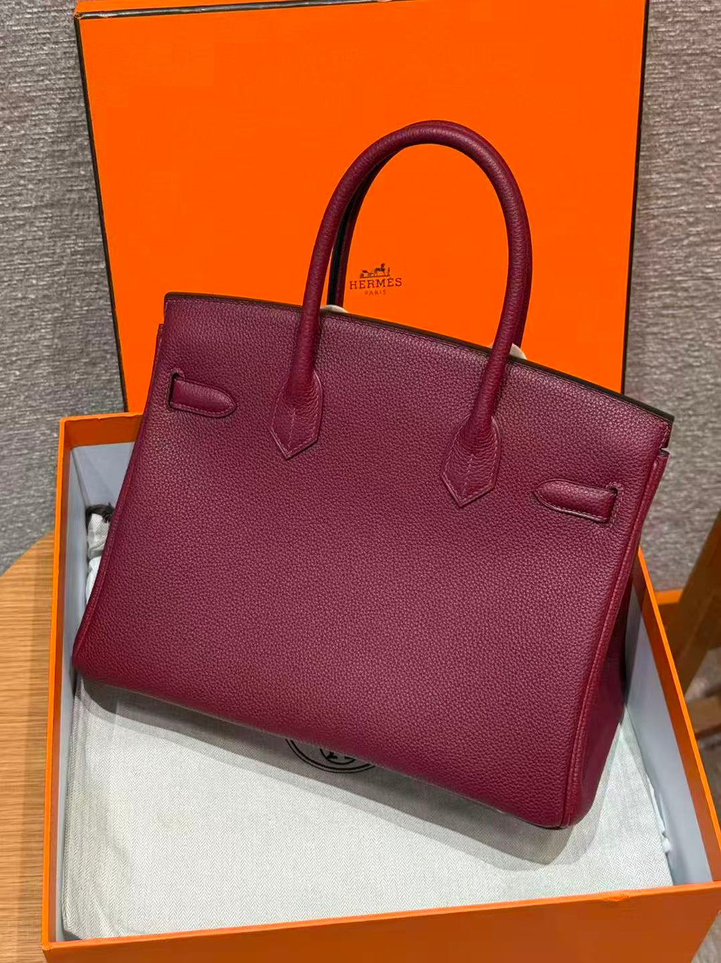 HM BIRKIN 25CM BURGUNDY TOGO LEATHER SILVER  HARDWARE
