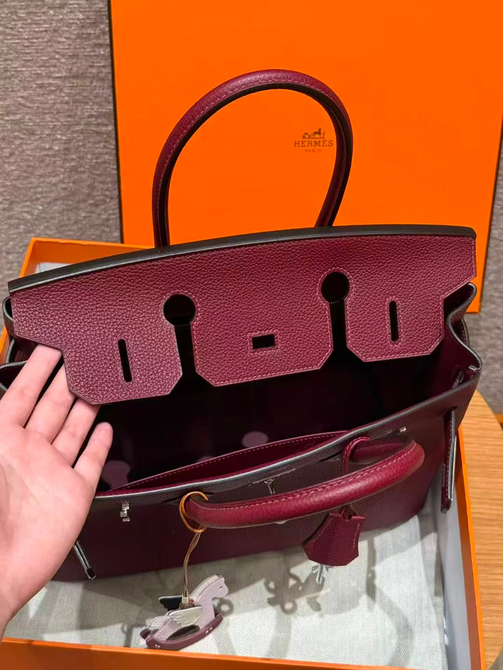HM BIRKIN 25CM BURGUNDY TOGO LEATHER SILVER  HARDWARE