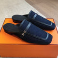 HermÃ¨s Pre-Owned Logo-buckle Loafers Blue Black Denim Leather