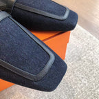 HermÃ¨s Pre-Owned Logo-buckle Loafers Blue Black Denim Leather