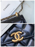Chanel Phone Chain Bag Black Gold Calfskin