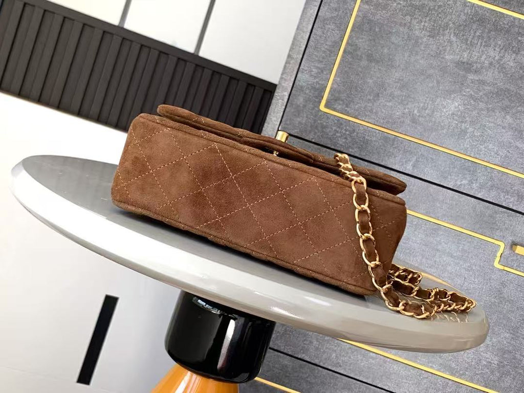 Chanel 25 Flap Bag Brown Gold Suede Leather