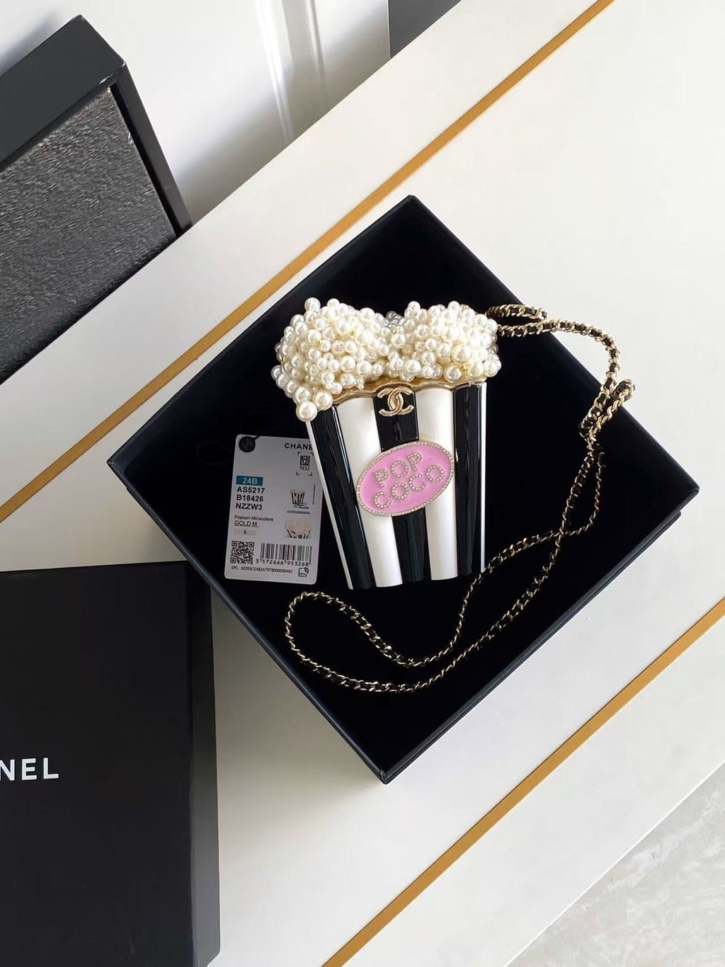 Chanel 25 Popcorn Minaudière Bag Black White Pink Resin
