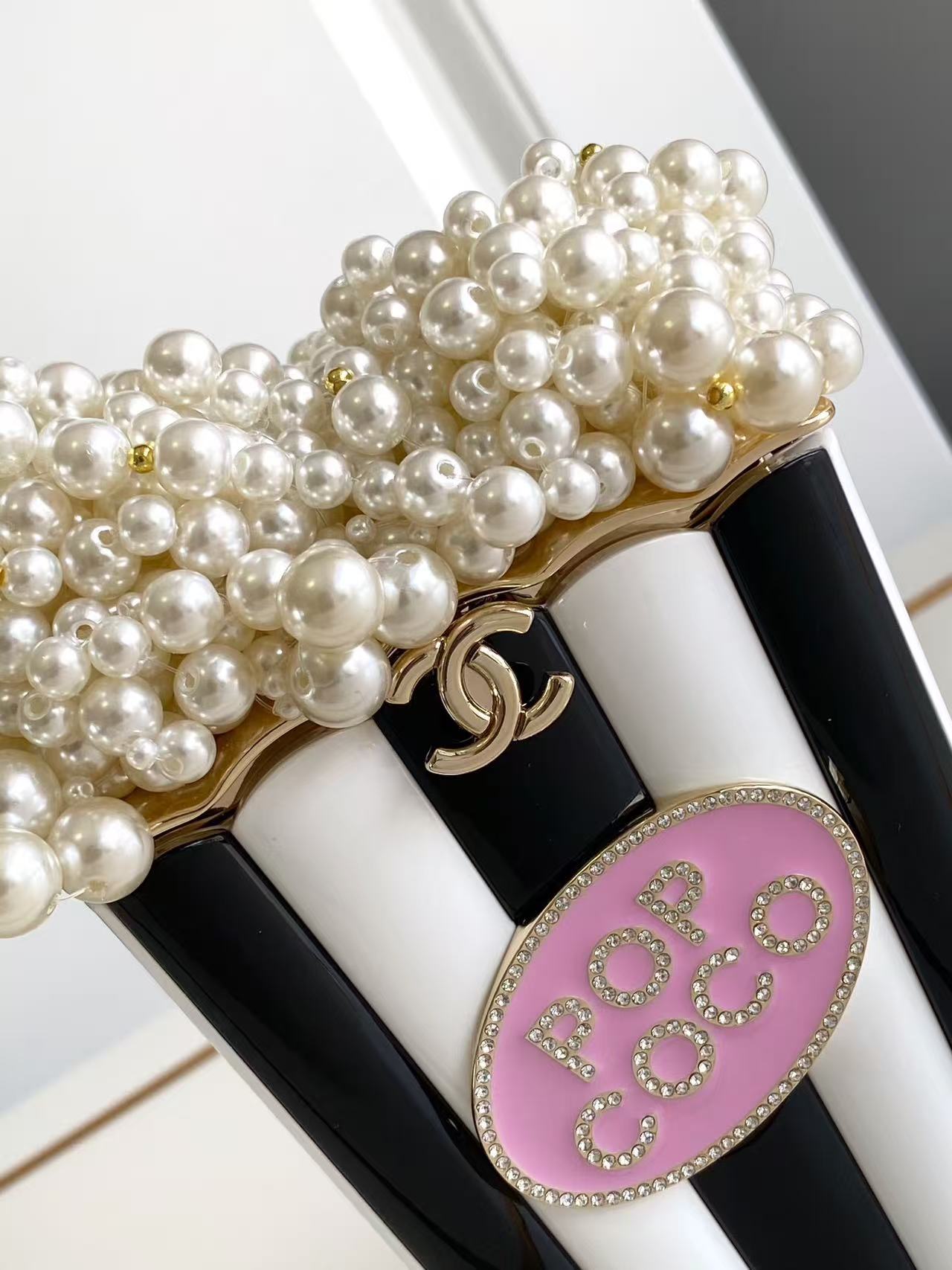 Chanel 25 Popcorn Minaudière Bag Black White Pink Resin
