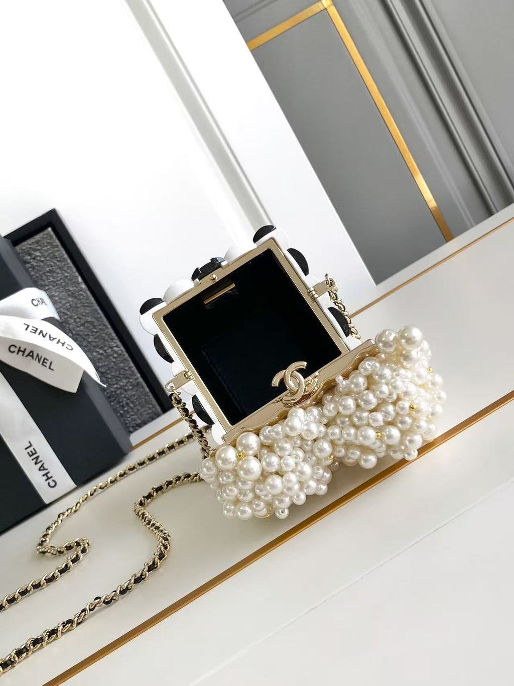 Chanel 25 Popcorn Minaudière Bag Black White Pink Resin