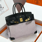 HM 2025 Birkin 30cm Black White Swift Cowhide Canvas Fabric With Waffle Panda