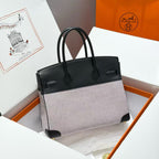 HM 2025 Birkin 30cm Black White Swift Cowhide Canvas Fabric With Waffle Panda