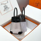 HM 2025 Birkin 30cm Black White Swift Cowhide Canvas Fabric With Waffle Panda