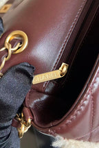 CC 2025 Flap Bag 23.5cm Beige Dark Burgundy Sherling Lambskin Gold Hardware