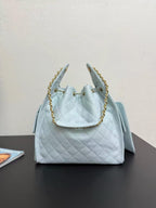 Chanel 2025 Hobo Bag 40cm Light Blue Grained Calfskin