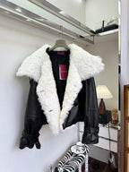 GUCCI LEATHER JACKET WITH WHITE SHEARLING