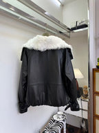 GUCCI LEATHER JACKET WITH WHITE SHEARLING