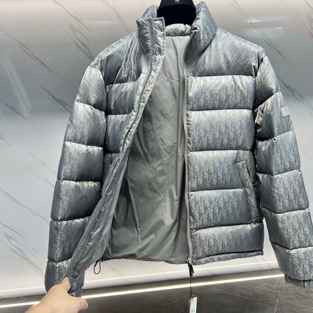 Dior Oblique Down Jacket Gray Polyester Down