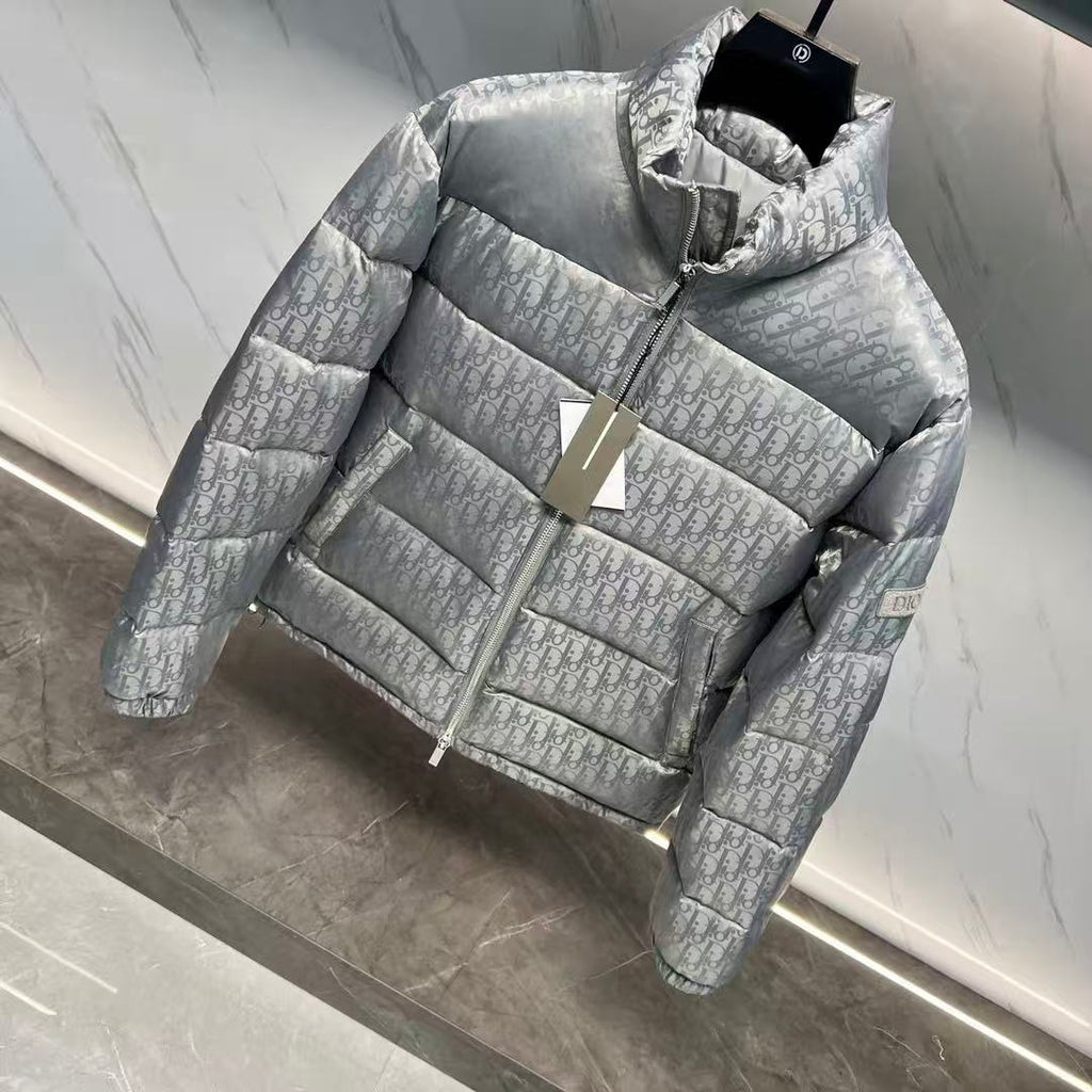 Dior Oblique Down Jacket Gray Polyester Down