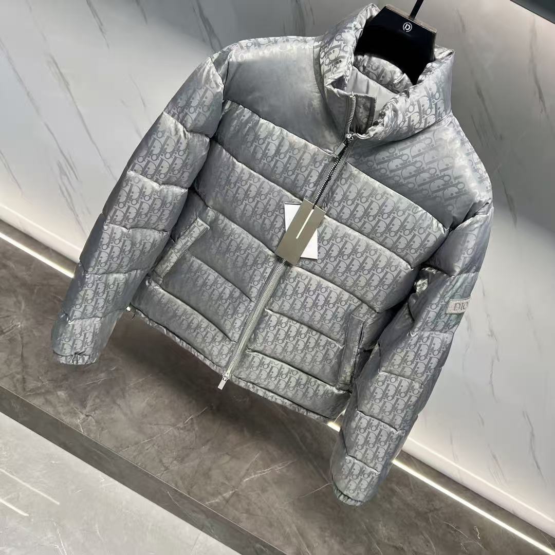 Dior Oblique Down Jacket Gray Polyester Down