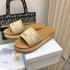 Dior 25 Dioriviera Dway Platform Slide Beige Raffia Leather