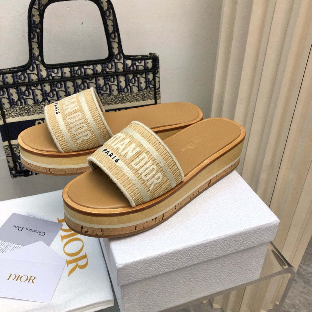 Dior 25 Dioriviera Dway Platform Slide Beige Raffia Leather