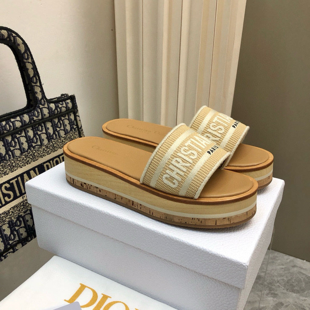 Dior 25 Dioriviera Dway Platform Slide Beige Raffia Leather