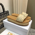 Dior 25 Dioriviera Dway Platform Slide Beige Raffia Leather